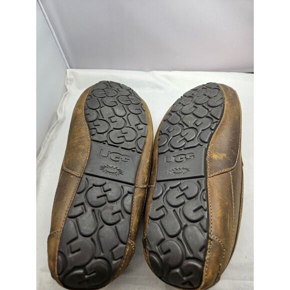 Men\'s UGG Ascot Shearling‎ Fur Lined Leather Slippers Brown Size 10 #1103889 main image 6